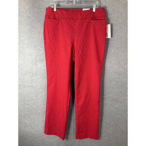 Kim Rogers Pants Women Sz 14 Red Polka Dot Gold Straight Pull‎ On Tummy Control